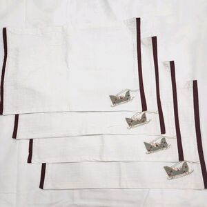Santa's Workshop Embroidered Sleigh Placemats White Red Trim Christmas Set of 4